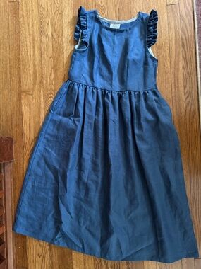 Soft Blue Linen Handmade Sundress with Shoulder Ruffle